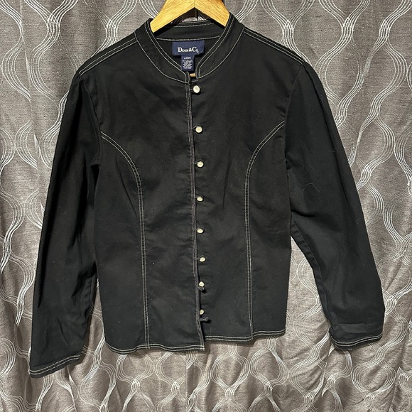 Denim&Co.‎ Dark Denim Cotton Blend Jacket Western Style Button Up Large - Picture 1 of 7